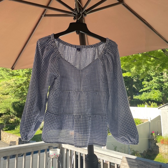 Old Navy Tops - old navy ladies size s blue check peasant blouse nwot